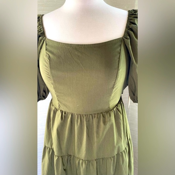 “Just Found”Olive Green Tiered Dress with Tied back Closure - Picture 2 of 9